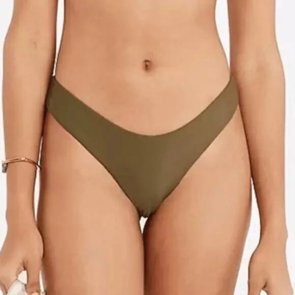 New J. Crew Green Curved Waist Cheeky Bikini Swim Bathing Suit Bottom Size 2X - Picture 2 of 9